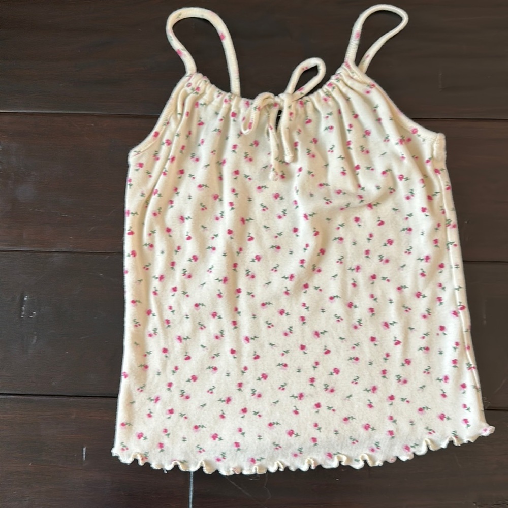 Tillys Floral Lettuce-edge Tie Front Tank